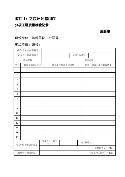新版市政工程施工与质量验收规范表格(分部分项、观感、质量控制资料等)
