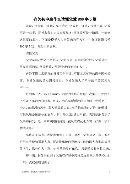 有关初中生作文读懂父爱800字5篇