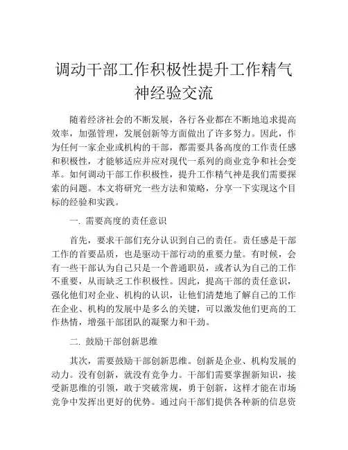 调动干部工作积极性提升工作精气神经验交流