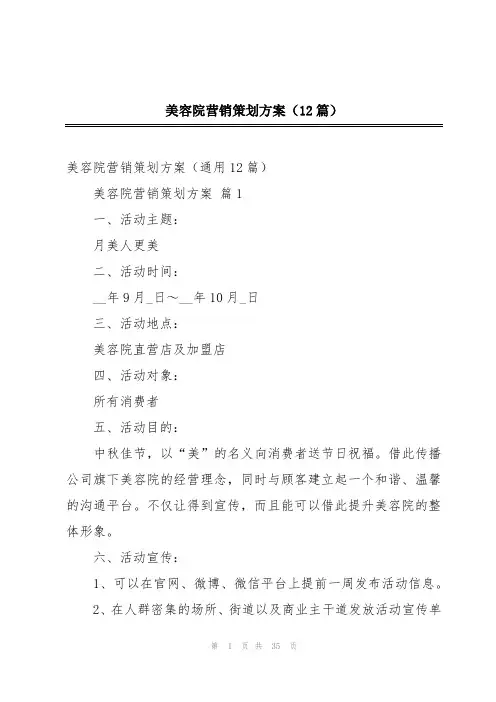 美容院营销策划方案(12篇)