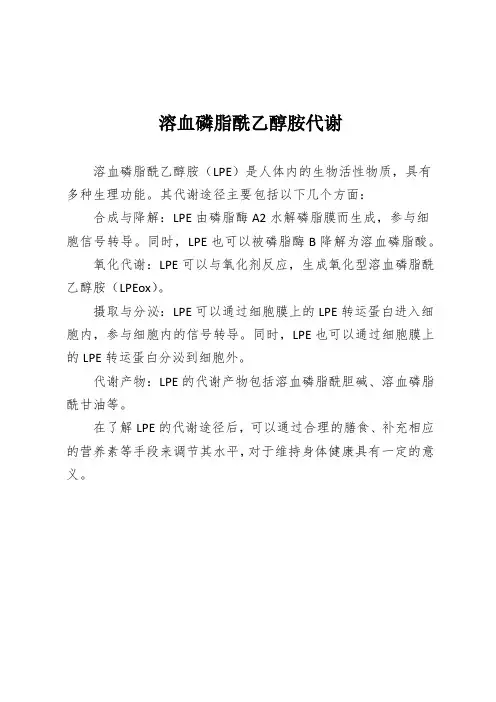 溶血磷脂酰乙醇胺代谢