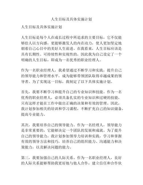 人生目标及具体实施计划