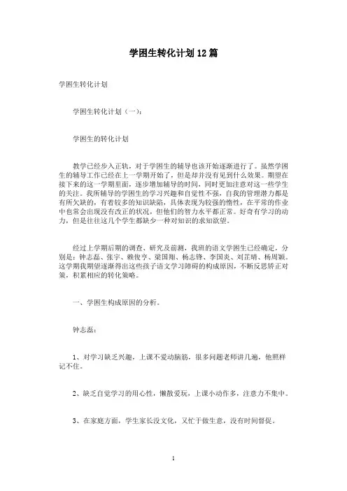 学困生转化计划12篇