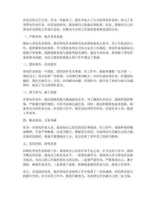 新员工带电作业班个人工作总结