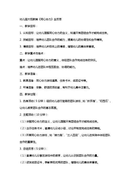 幼儿园大班教案《同心协力》含反思