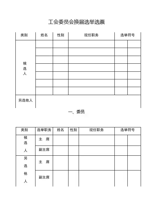 工会委员会换届选举选票