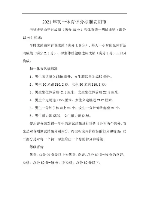 2021年初一体育评分标准安阳市