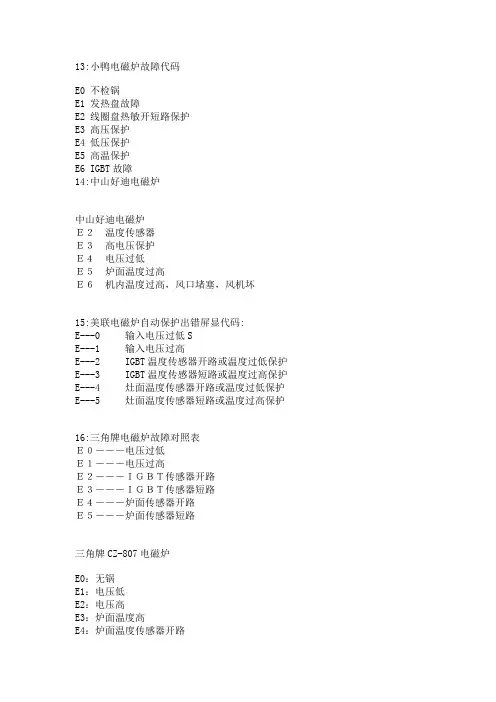 电磁炉故障代码表