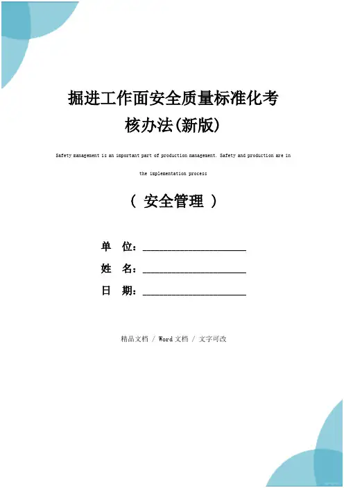掘进工作面安全质量标准化考核办法(新版)