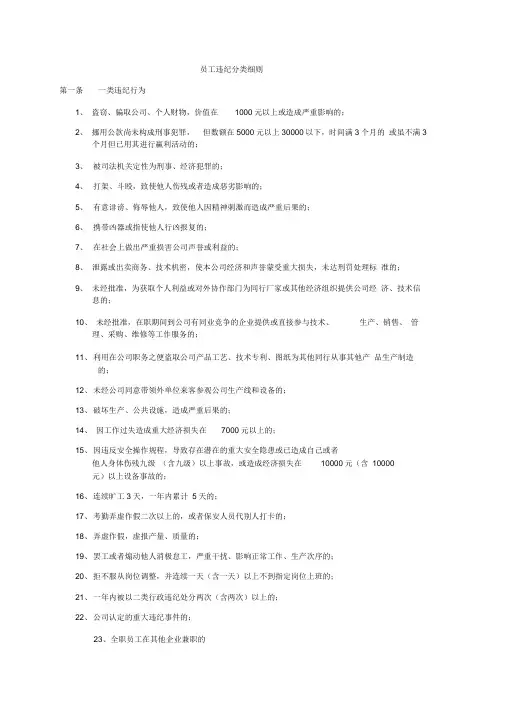 员工违纪分类细则