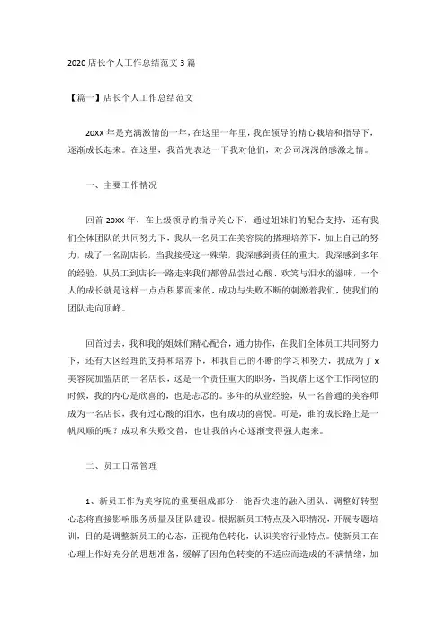 2020店长个人工作总结范文3篇