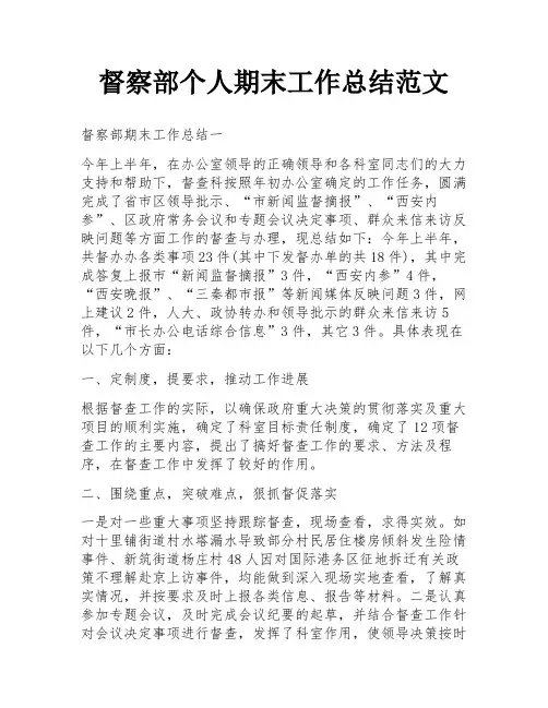 督察部个人期末工作总结范文