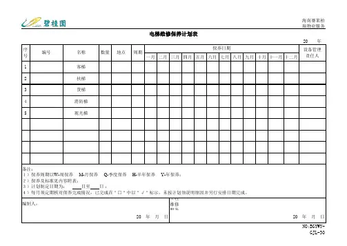 电梯维修保养计划表
