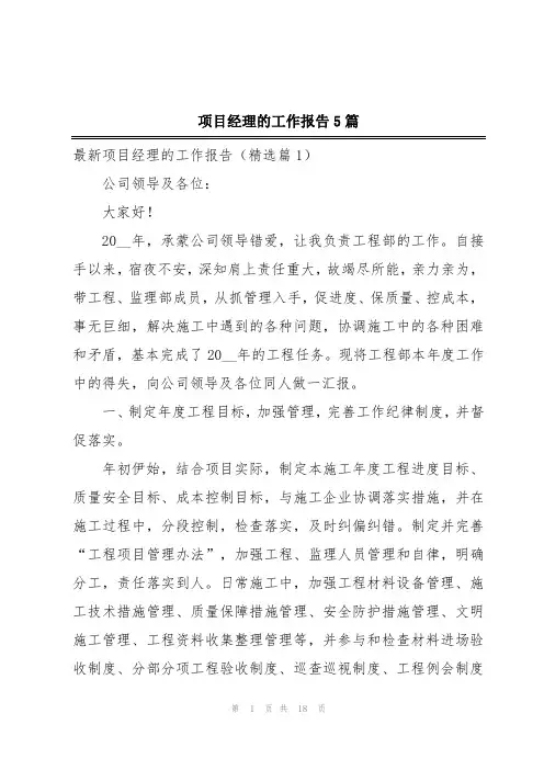 项目经理的工作报告5篇