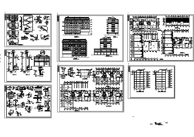 4100平米8层框混结构商住楼全套建筑设计CAD图纸（1-2层商用）