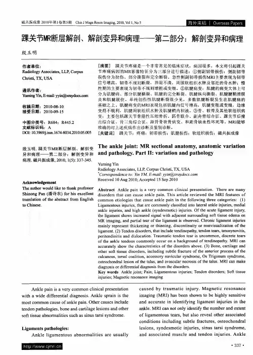 踝关节MR断层解剖、解剖变异和病理——第二部分：解剖变异和病理