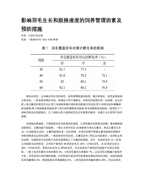 影响羽毛生长和脱换速度的饲养管理因素及预防措施