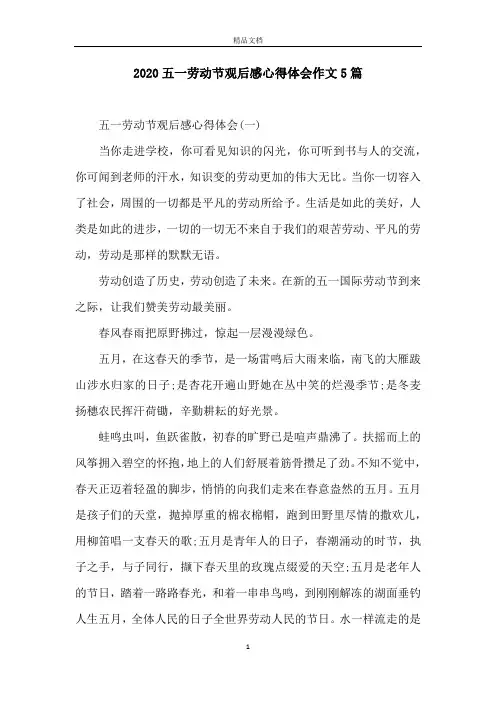 2020五一劳动节观后感心得体会作文5篇