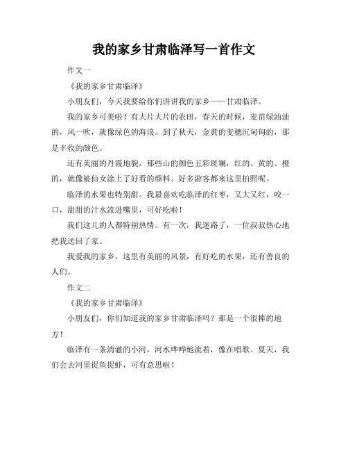 我的家乡甘肃临泽写一首作文