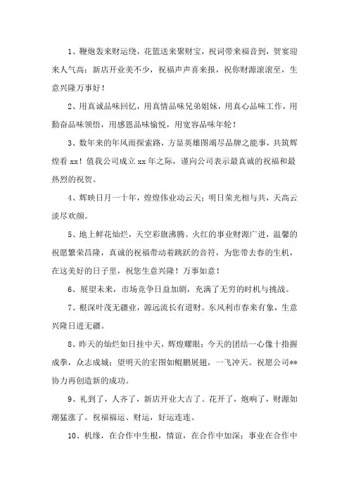 精选店庆祝福语大全