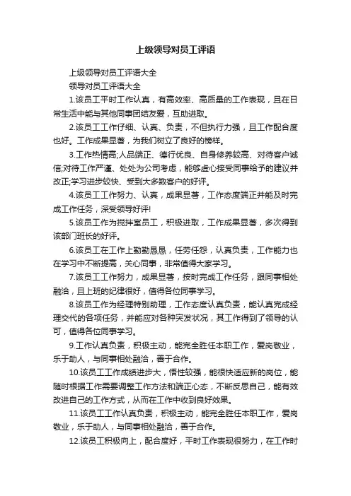 上级领导对员工评语
