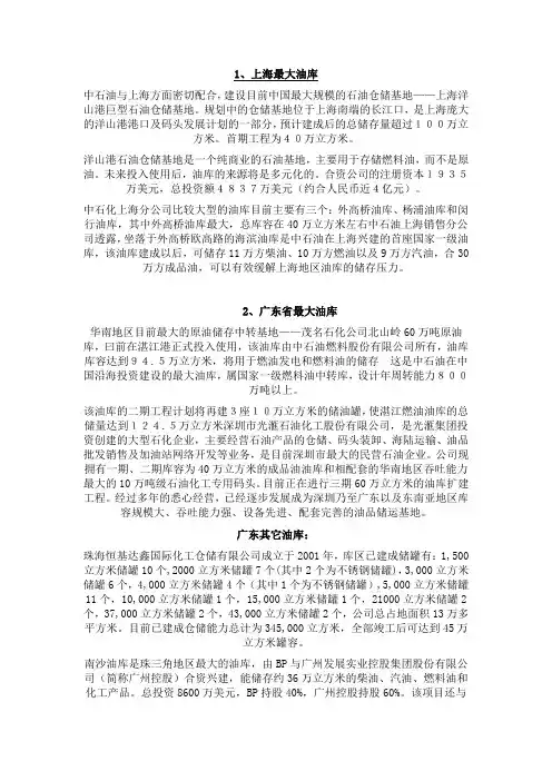 国内各省油库综述