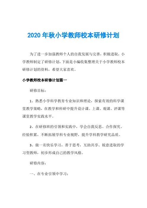 2020年秋小学教师校本研修计划