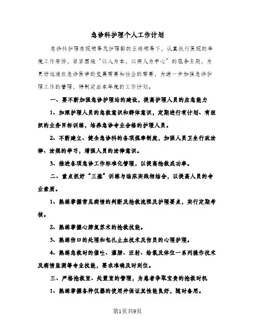 急诊科护理个人工作计划(三篇)