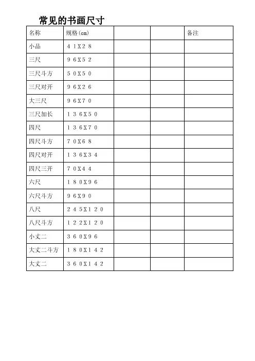 常见的书画尺寸