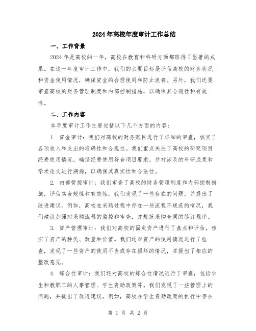 2024年高校年度审计工作总结
