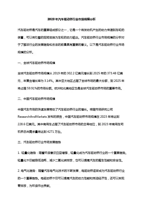 2023年汽车驱动桥行业市场规模分析