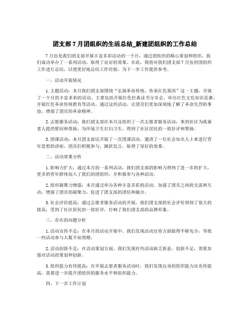 团支部7月团组织的生活总结_新建团组织的工作总结