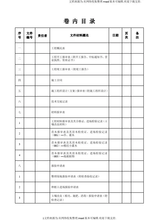 绿化工程竣工资料表格