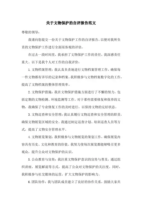 关于文物保护的自评报告范文