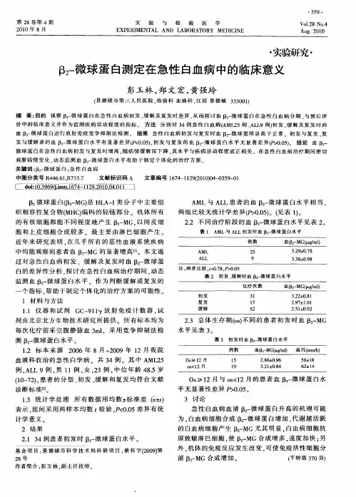 β2-微球蛋白测定在急性白血病中的临床意义