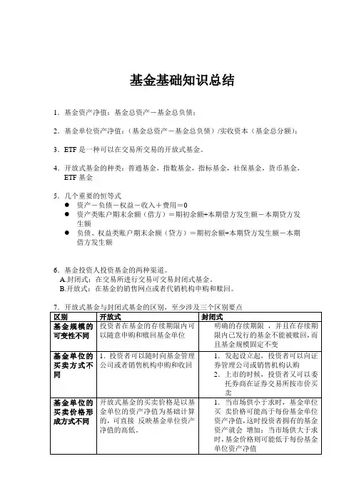 基金基础知识总结