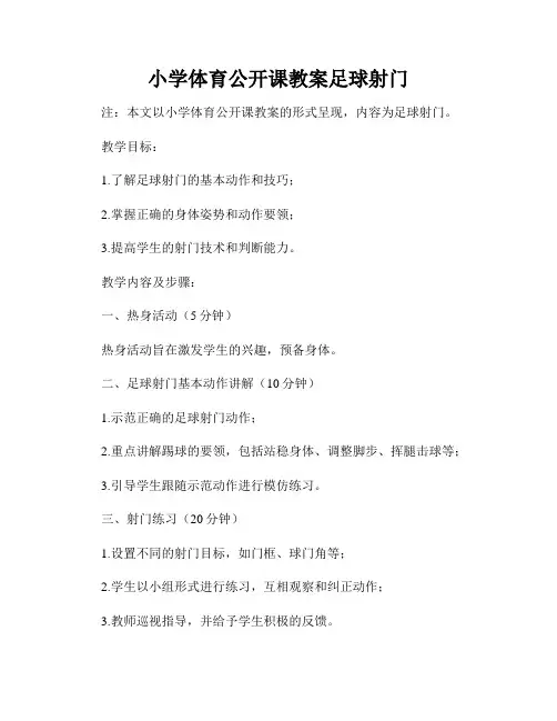 小学体育公开课教案足球射门