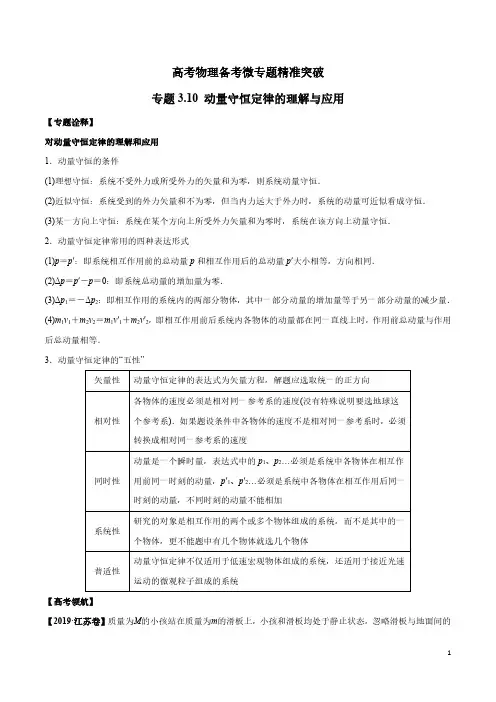 专题3.10 动量守恒定律的理解与应用(解析版)