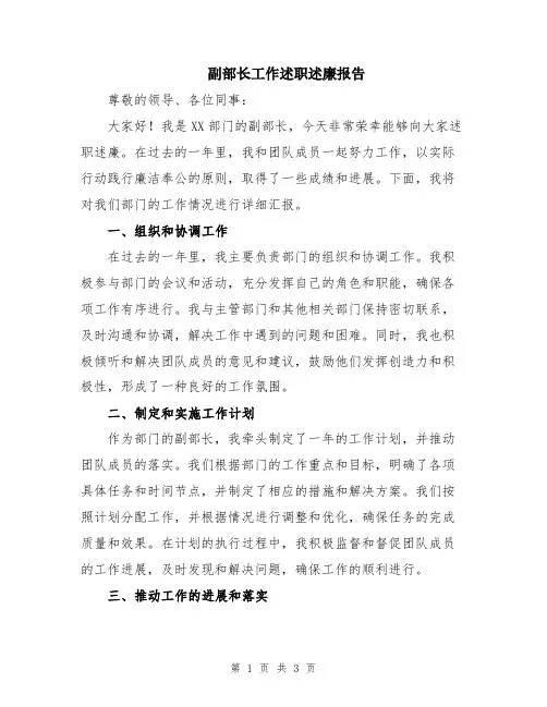 副部长工作述职述廉报告