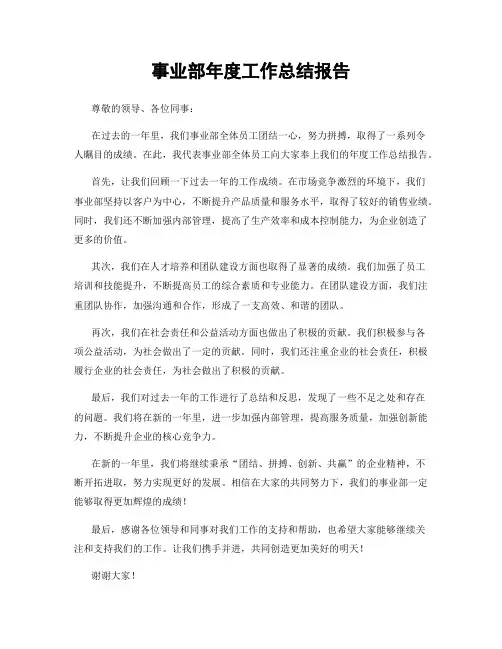 事业部年度工作总结报告