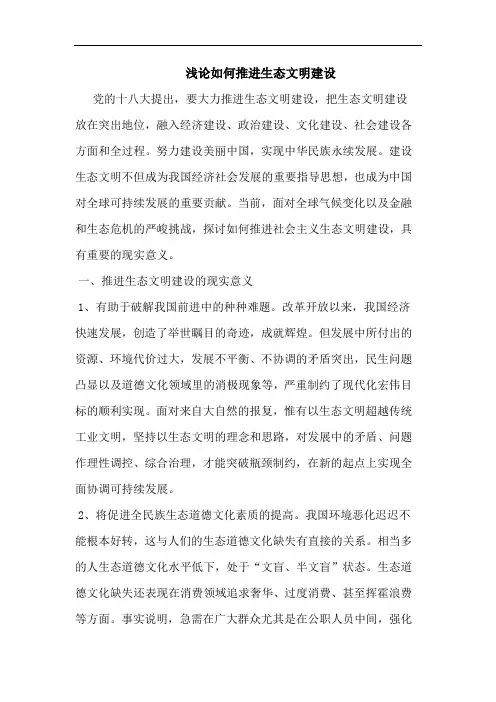 如何推进生态文明建设