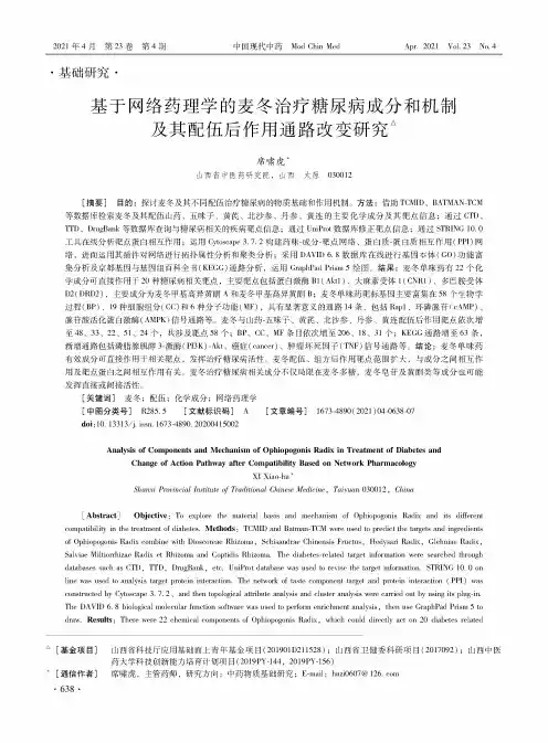基于网络药理学的麦冬治疗糖尿病成分和机制及其配伍后作用通路改变研究