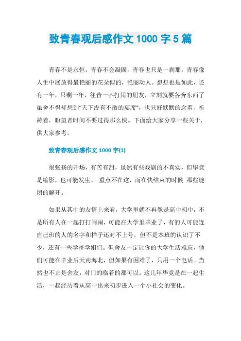 致青春观后感作文1000字5篇