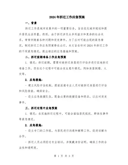 2024年拆迁工作应急预案
