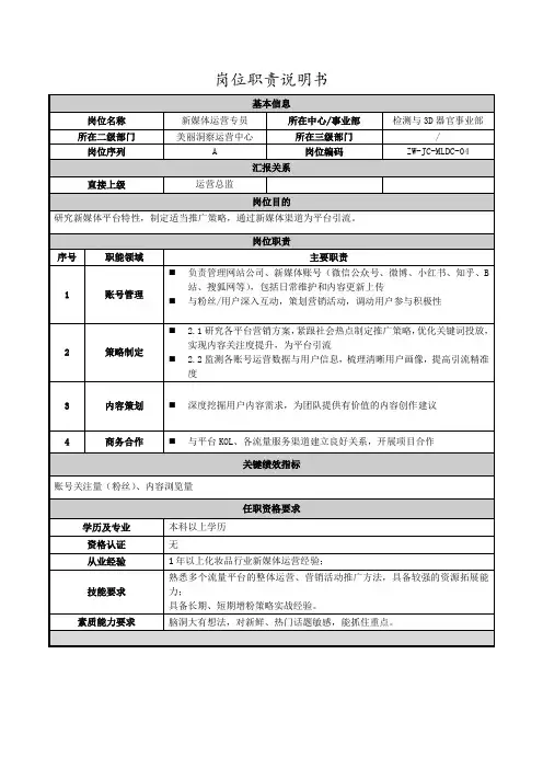 4.岗位职责说明书-新媒体运营专员
