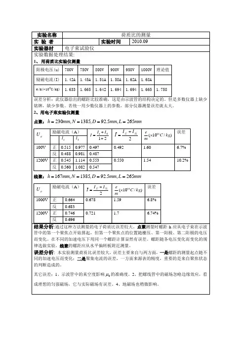 电子束的偏转与聚焦测量数据