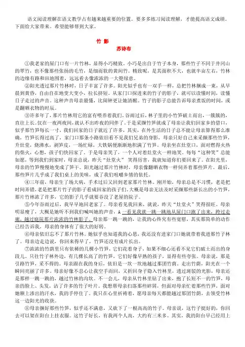 苏诗布《竹影》阅读答案