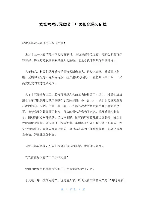 欢欢喜喜过元宵节二年级作文精选5篇