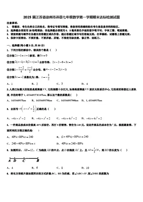 2025届江苏省徐州市沛县七年级数学第一学期期末达标检测试题含解析