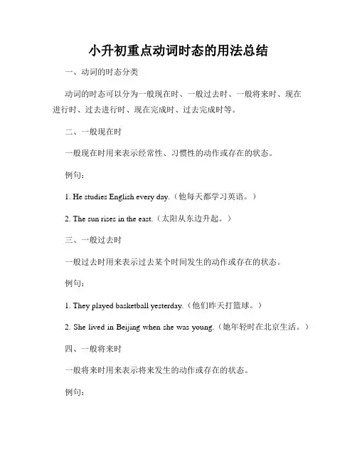 小升初重点动词时态的用法总结
